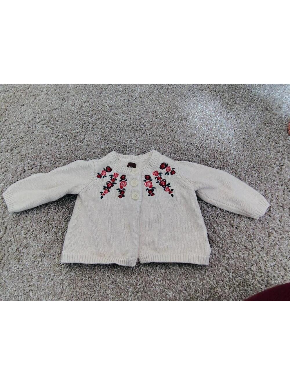 Baby Girl Tea Collection Sweater 100% Cotton 9-12 Mo floral embroidered Beige